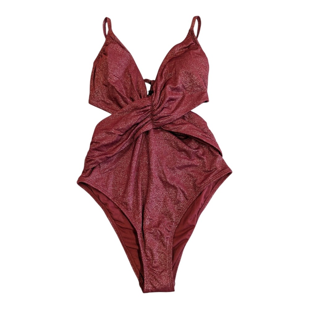 S-11 Women's Monokini High Leg Lurex One Piece Swimsuit Shade & Shore Burgundy M